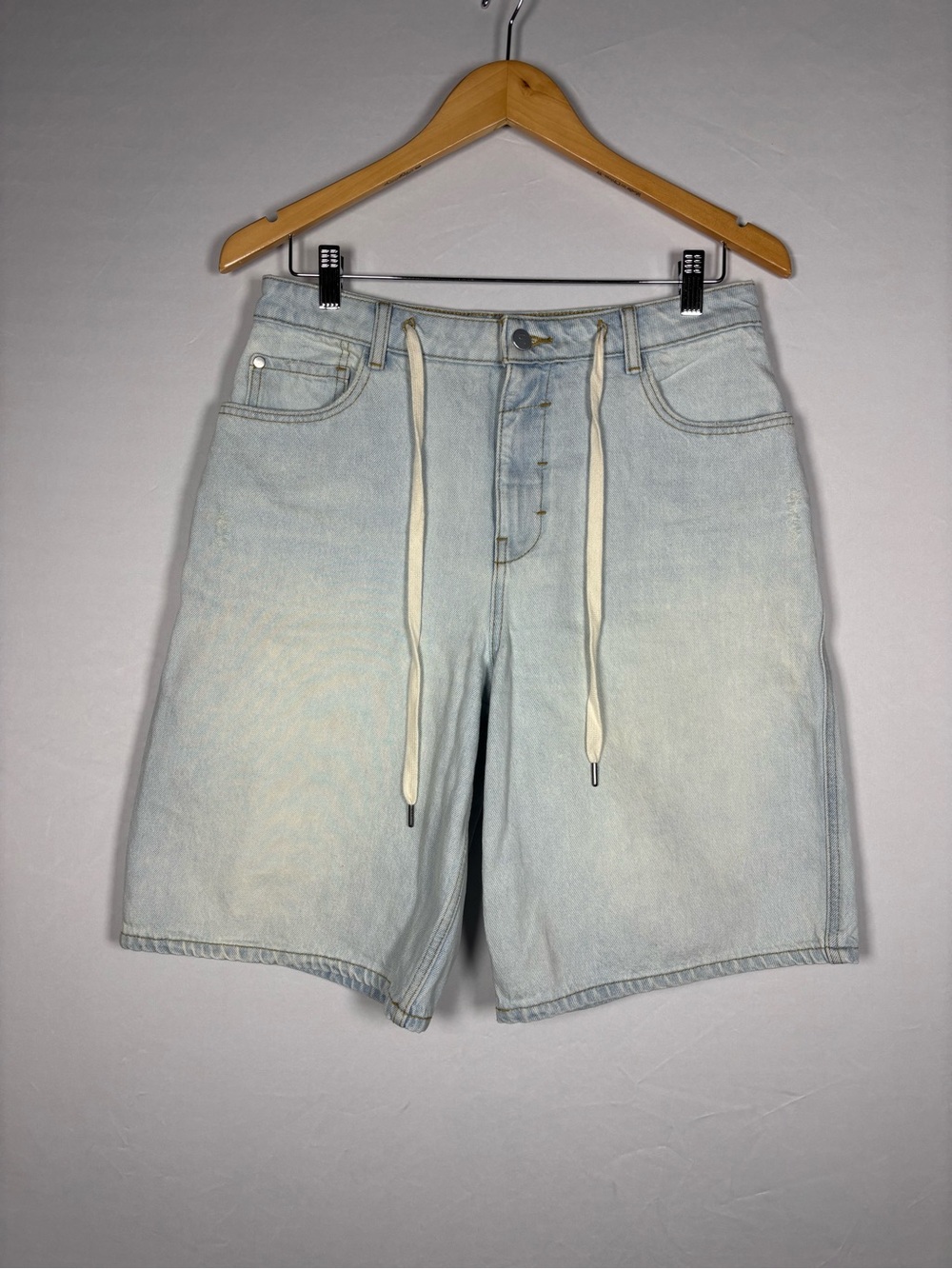 Pilcro Light Blue Boyfriend Denim Bermuda Shorts with Drawstring - Picture 2 of 8